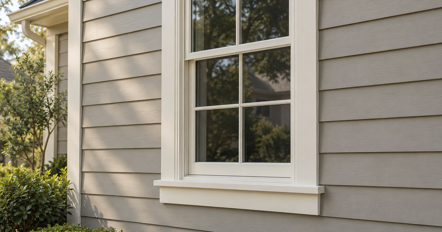 Painted lap siding around a window.